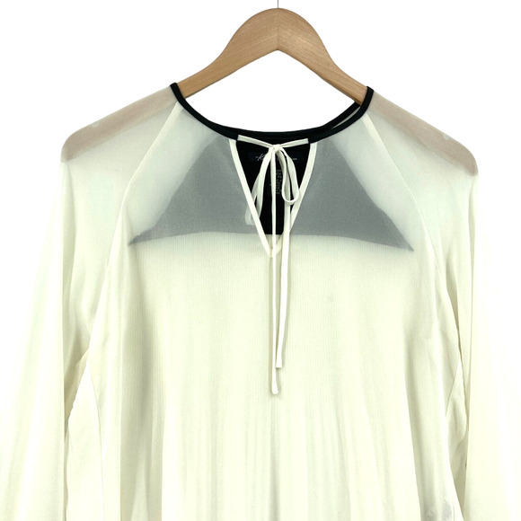 Kenneth Cole Blouse Top Womens Petite Small White Chiffon Drawstring V Neck - Picture 4 of 15